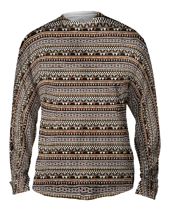 Long-Sleeve-Printed-Tribal Brown Aztec Warrior