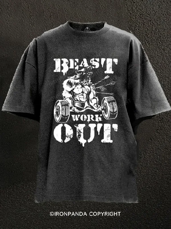 T-Shirt-Retro-BEAST WORKOUT Washed Gym Shirt