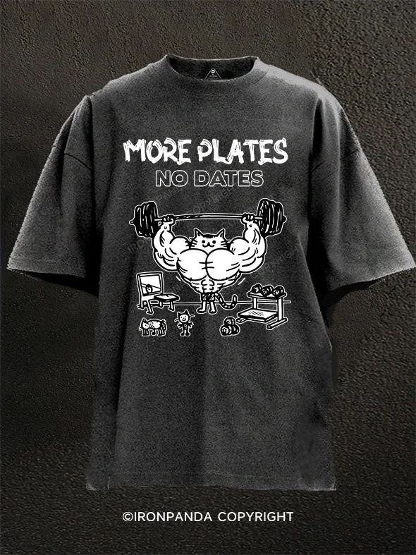 T-Shirt-Khaki-More Plates no Dates Washed Gym Shirt