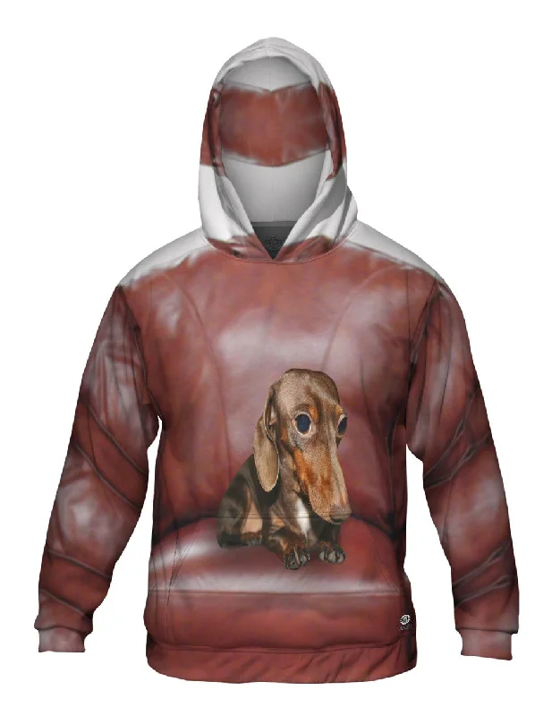 Hoodie-Minimalist-Dachshund Red Leather Couch