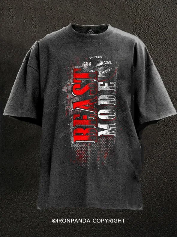 T-Shirt-Printed-BEAST MODE Washed Gym Shirt