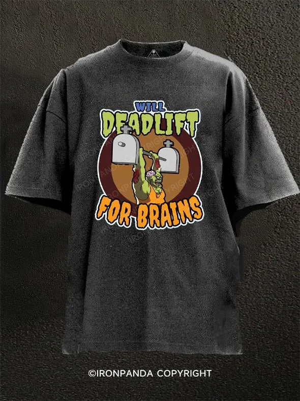 T-Shirt-Orange-WILL DEADLIFT FOR BRAINS Washed Gym Shirt