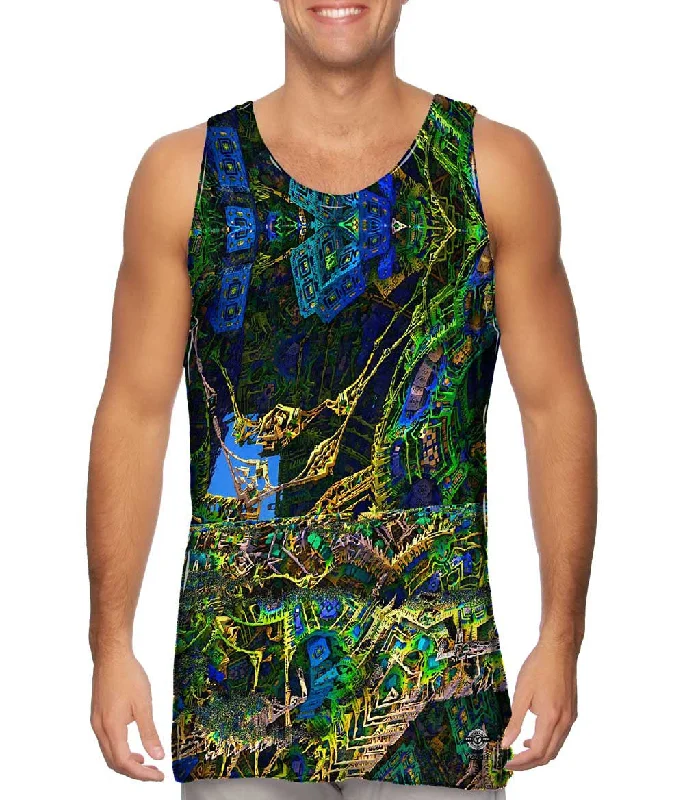 Tank-Top-Tie-Dye-Building Fractal Design Pattern Green