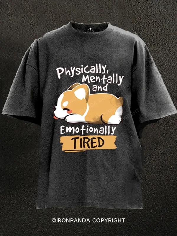 T-Shirt-Basketball-Tired corgi Washed Gym Shirt