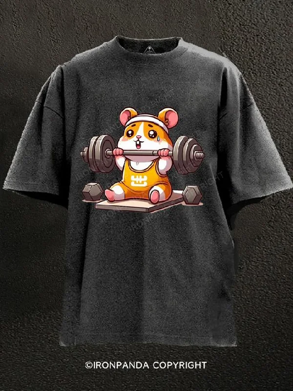 T-Shirt-Solid-Color-hamster fitness Washed Gym Shirt