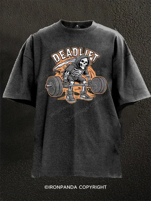 T-Shirt-Solid-Color-Deadlift Washed Gym Shirt