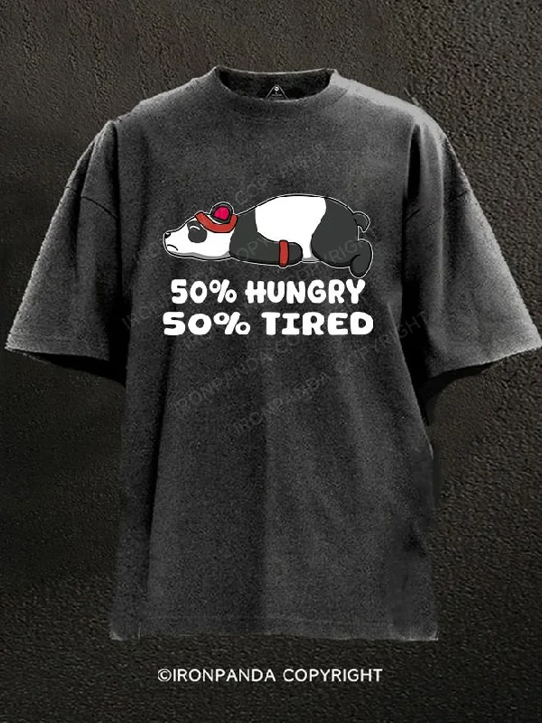 T-Shirt-Durable-50% Hungry 50% Tired panda Washed Gym Shirt