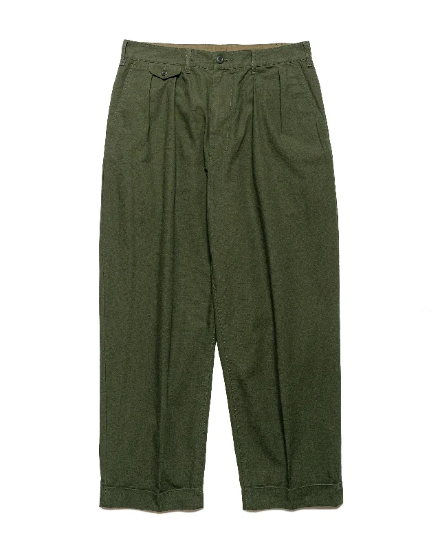 Pants-Joggers-Beams Plus Lost & Found 2Pleats Cotton Ripstop Olive