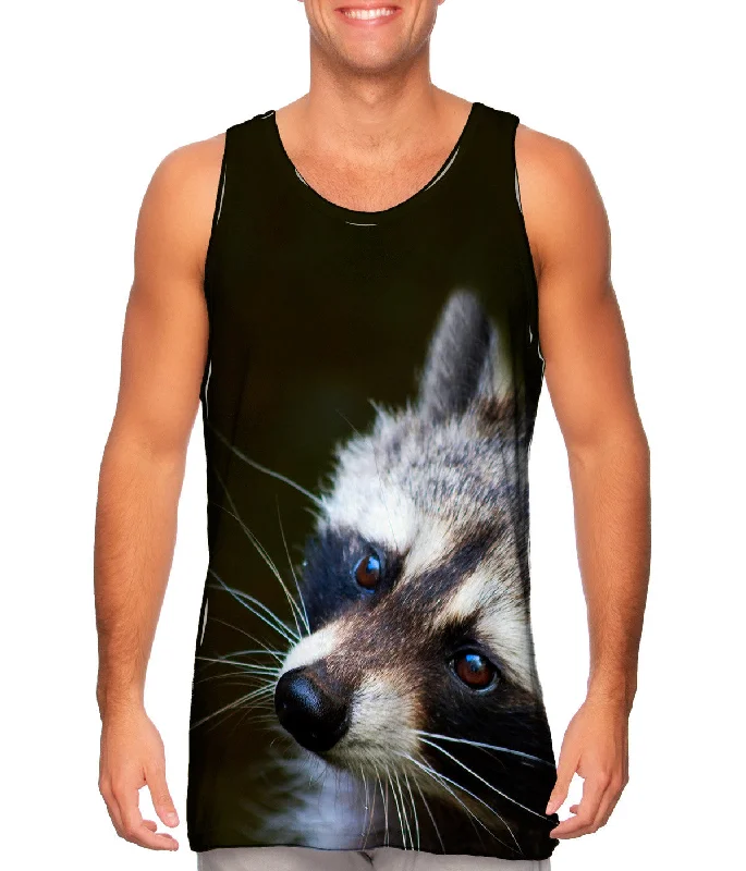 Tank-Top-Striped-Curious Brown Raccoon