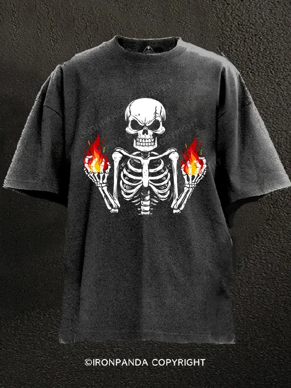 T-Shirt-Athletic-skeleton fire Washed Gym Shirt