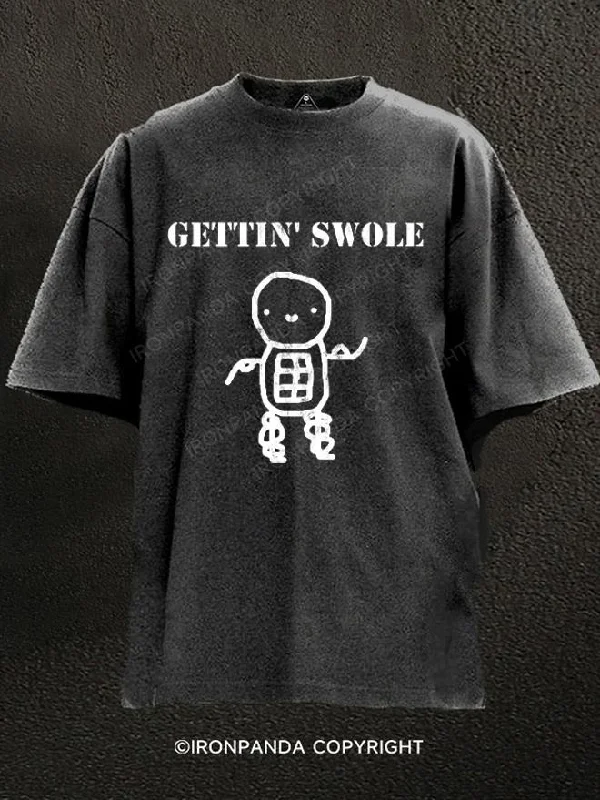 T-Shirt-Soft-Gettin Swole Washed Gym Shirt