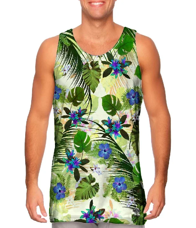 Tank-Top-Basketball-Aloha Blue Flowers Pattern