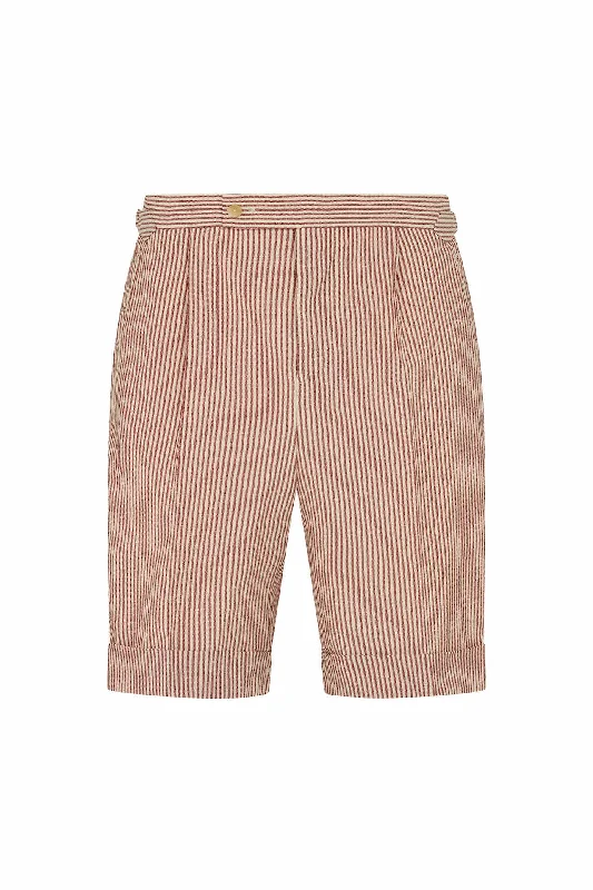 Shorts-Bamboo-Claret/White Seersucker Striped Dress Shorts