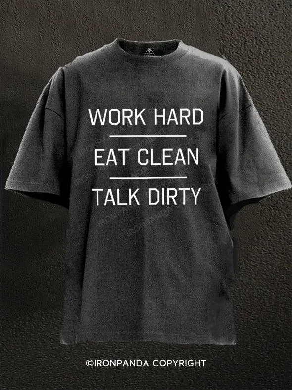 T-Shirt-Purple-Work Hard, Eat Clean, Talk Dirty Washed Gym Shirt