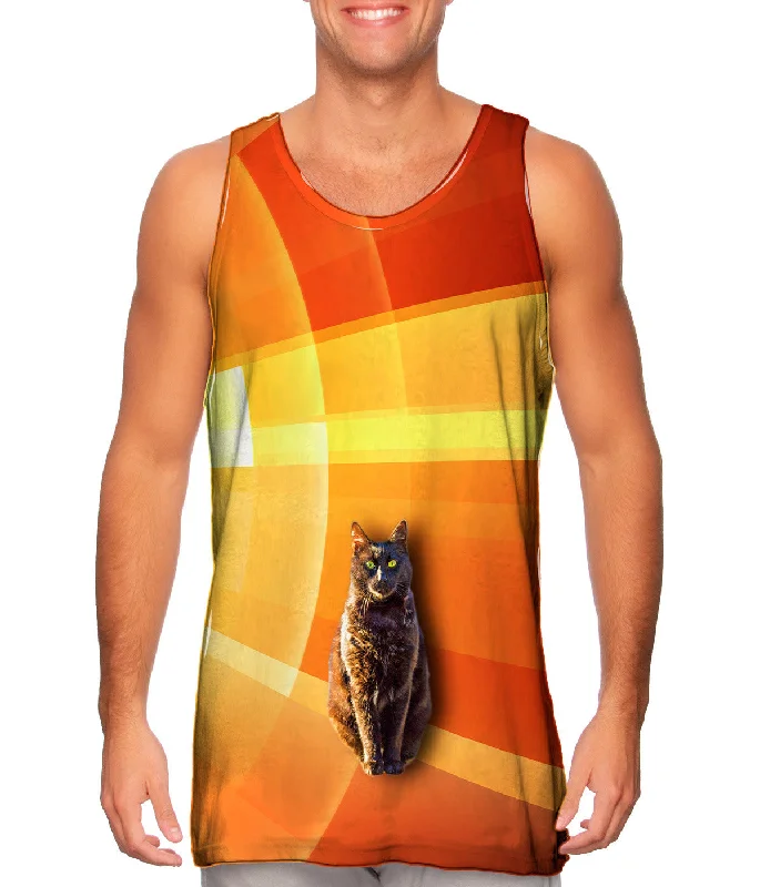 Tank-Top-Printed-Cat Orange Background