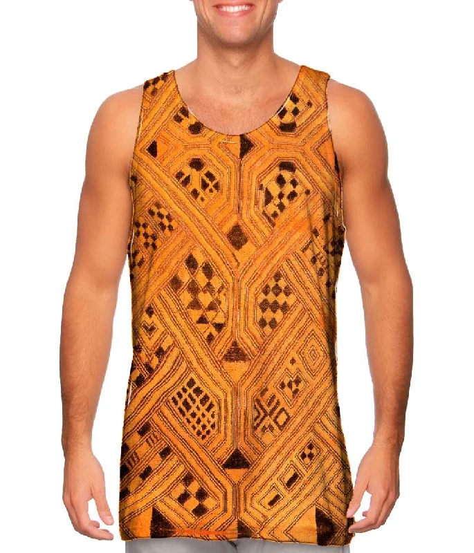 Tank-Top-Round-Neck-African Tribal Kuba Cloth Lattice Runway