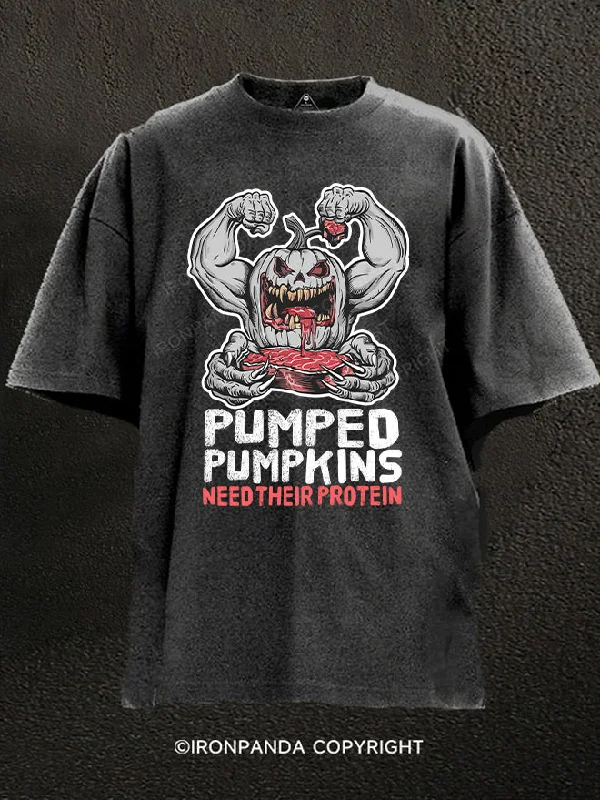 T-Shirt-Camo-PUMPED PUMPKINS NEED THEIR PROTEIN Washed Gym Shirt