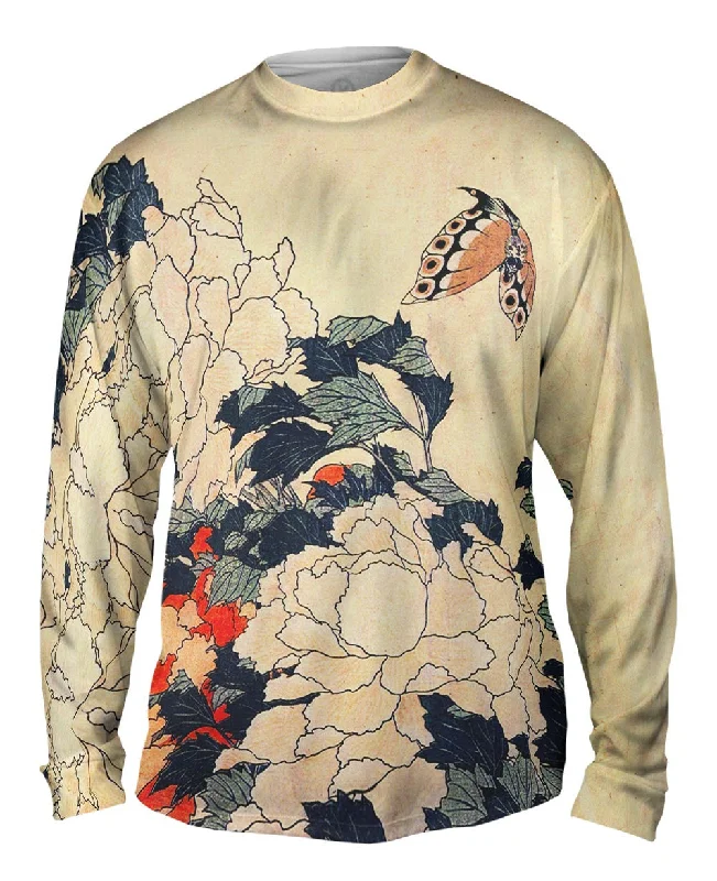 Long-Sleeve-Stylish-Katsushika Hokusai - "Peonies with Butterfly"