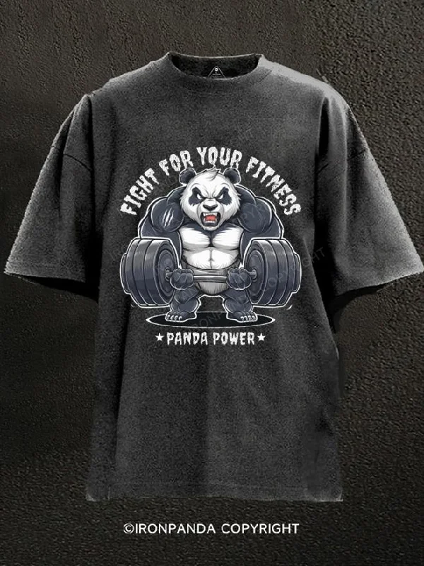 T-Shirt-Grey-Fight For Your Fitness Panda Power Washed Gym Shirt