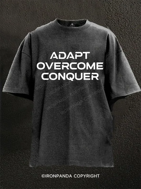 T-Shirt-Stylish-ADAPT OVERCOME CONQUER Washed Gym Shirt