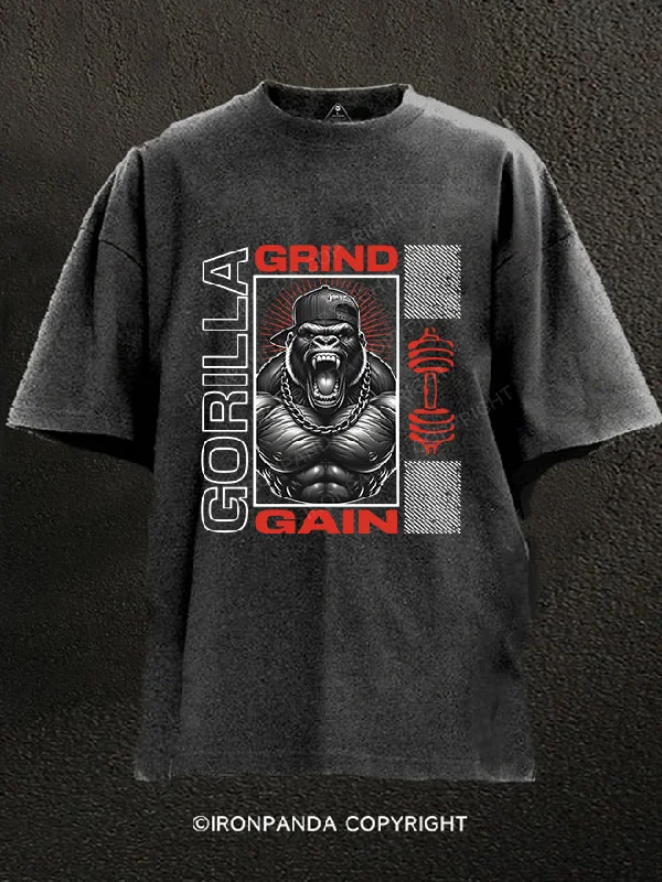 T-Shirt-Loose-Fit-Gorilla Grind Gain Workout Washed Gym Shirt