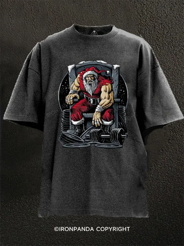 T-Shirt-Surfing-Muscle Santa Claus Washed Gym Shirt