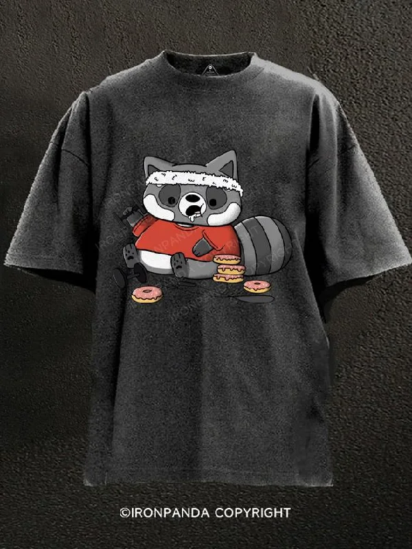 T-Shirt-Loose-Fit-racoon (Donut) Workout Washed Gym Shirt