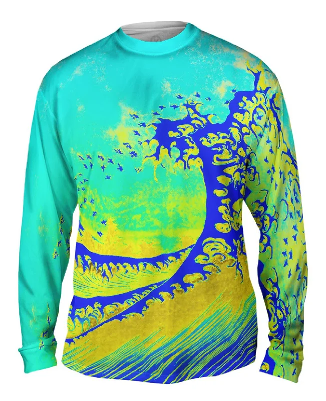 Long-Sleeve-Cropped-Pop Art Hokusai - "The Great Wave Blue Yellow" (1830)