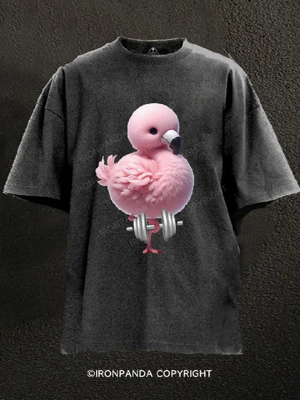 T-Shirt-Striped-flamingo dumbbell Washed Gym Shirt