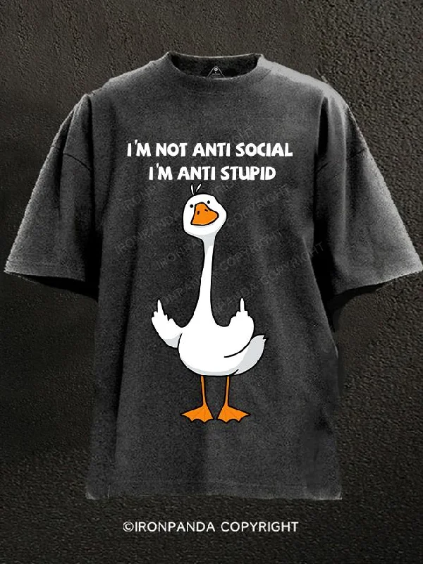 T-Shirt-Performance-I'm not Anti Social I'm Anti Stupid Washed Gym Shirt