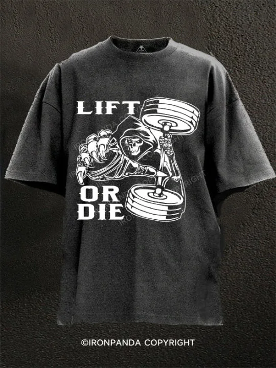 T-Shirt-Grey-Lift Weights Or Die Washed Gym Shirt