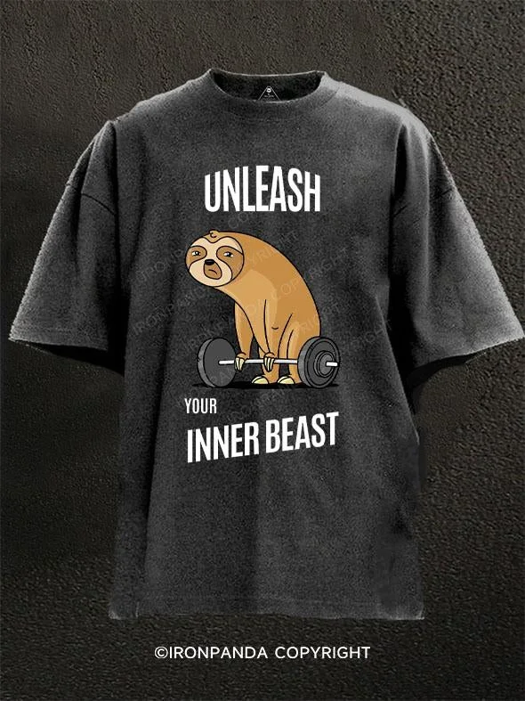 T-Shirt-Modern-Unleash Your Inner Beast Washed Gym Shirt