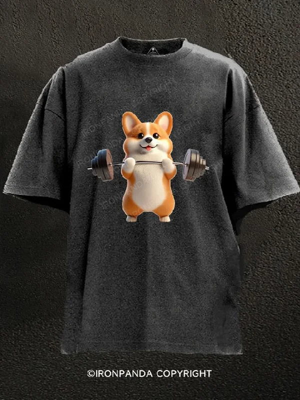 T-Shirt-Minimalist-weightlifting corgi Washed Gym Shirt