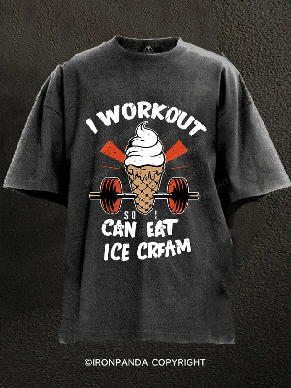 T-Shirt-Hooded-I Workout So I Can Eat Ice Cream Washed Gym Shirt