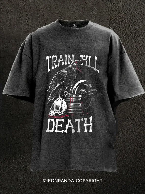 T-Shirt-Brown-Train Till Death Washed Gym Shirt