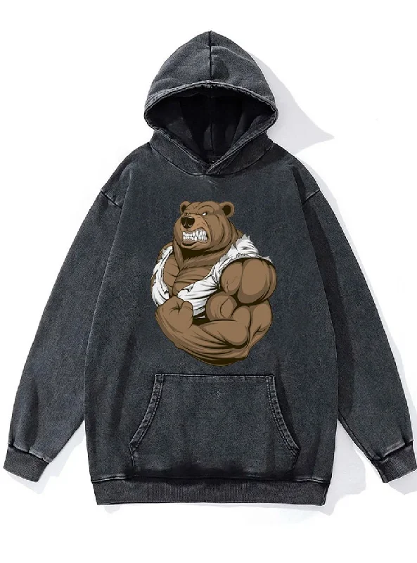 Hoodie-Grey-angry bear Washed Gym Hoodie