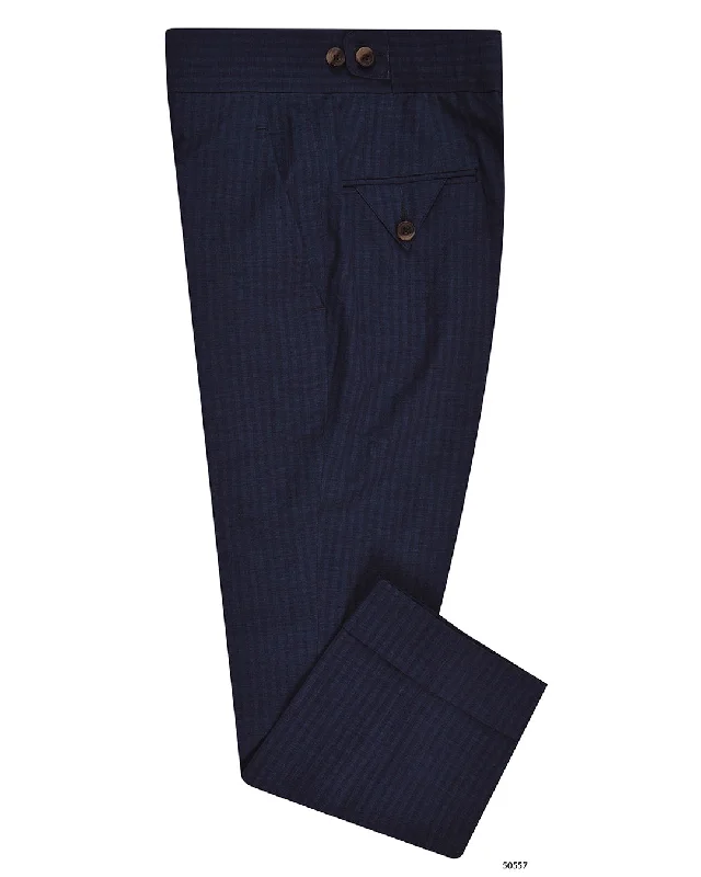 Pants-Basketball-Loro Piana: Dark Blue Stripe Seersucker