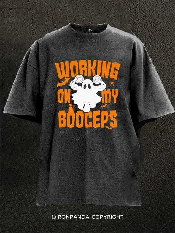 T-Shirt-Black-WORKING ON MY BOOCEPS Washed Gym Shirt