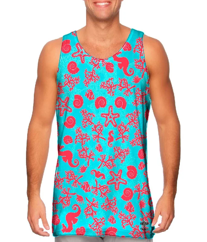 Tank-Top-Sweatproof-Beach Day Seahorse Coral Pattern