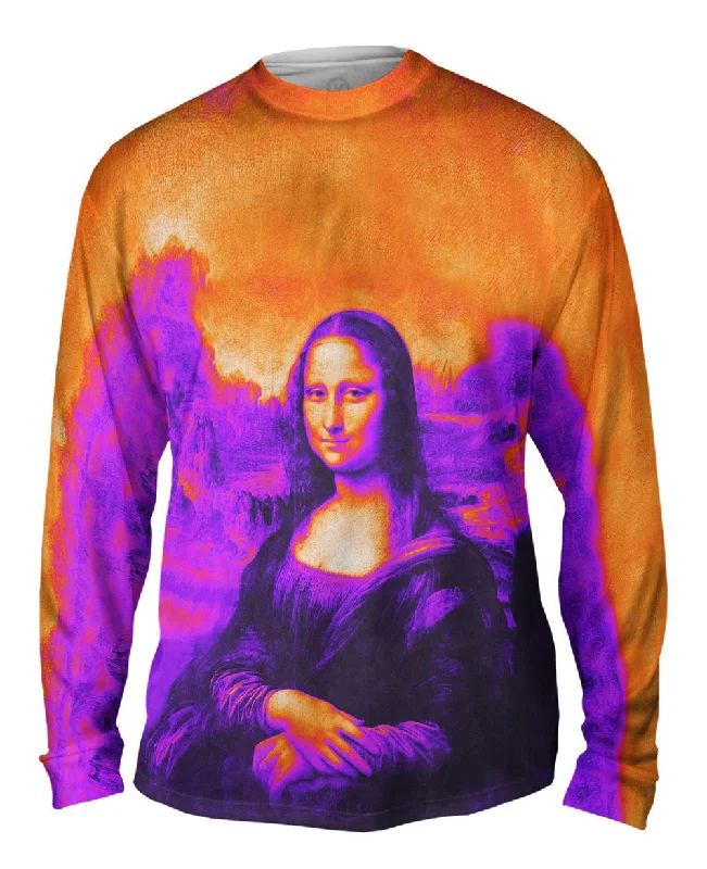 Long-Sleeve-Round-Neck-Pop Art - "Da Vinci Mona Lisa Black Orange" (1517)