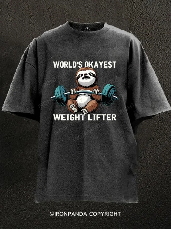 T-Shirt-Mock-Neck-World's Okayest Weight Lifter Washed Gym Shirt