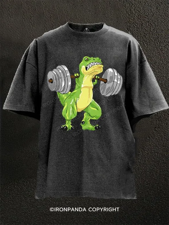 T-Shirt-Button-Up-T-Rex Dinosaur squat Washed Gym Shirt