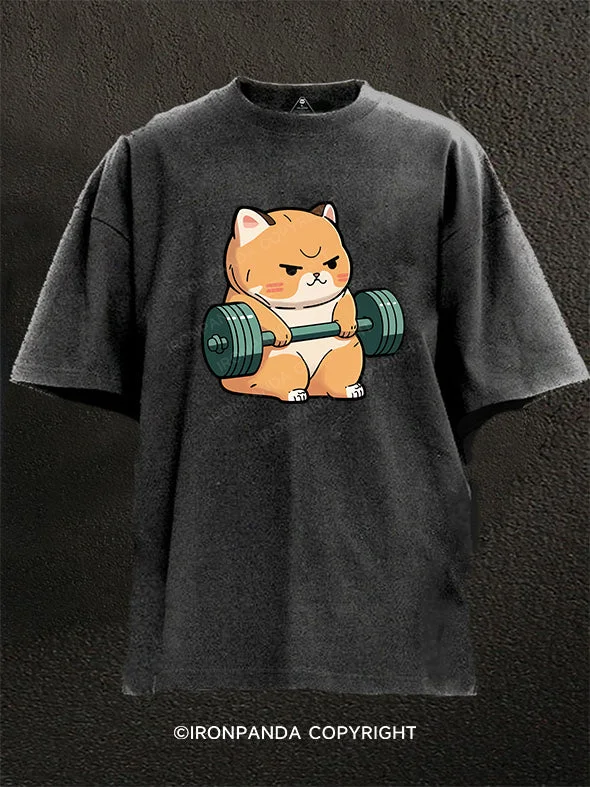 T-Shirt-Windproof-Muscle cat weightlifting Washed Gym Shirt