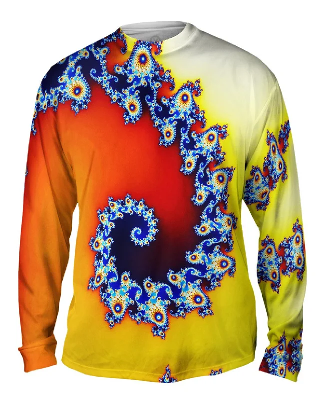 Long-Sleeve-Round-Neck-Yellow Seahorse Tail Mandel Fractal