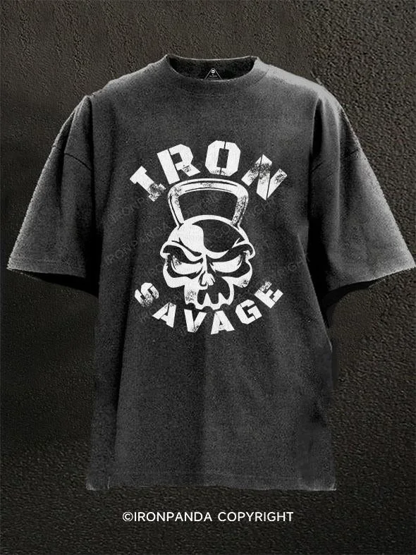 T-Shirt-Cozy-Iron Savage Skull Washed Gym Shirt