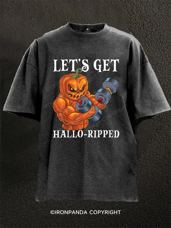 T-Shirt-Green-LET'S GET HALLO-RIPPED Washed Gym Shirt