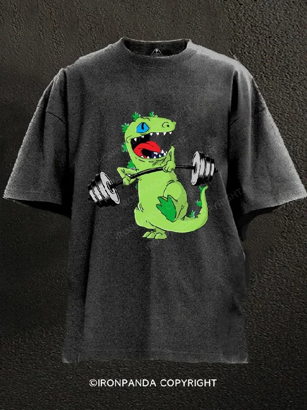 T-Shirt-Surfing-Deadlift Dinosaur Washed Gym Shirt