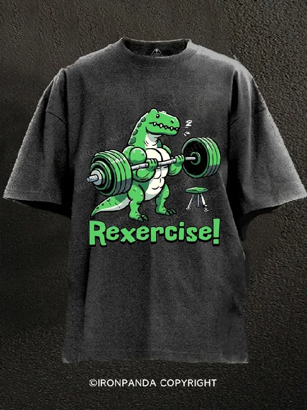 T-Shirt-Purple-Rexercise! Weightlifting Dinosaur Washed Gym Shirt