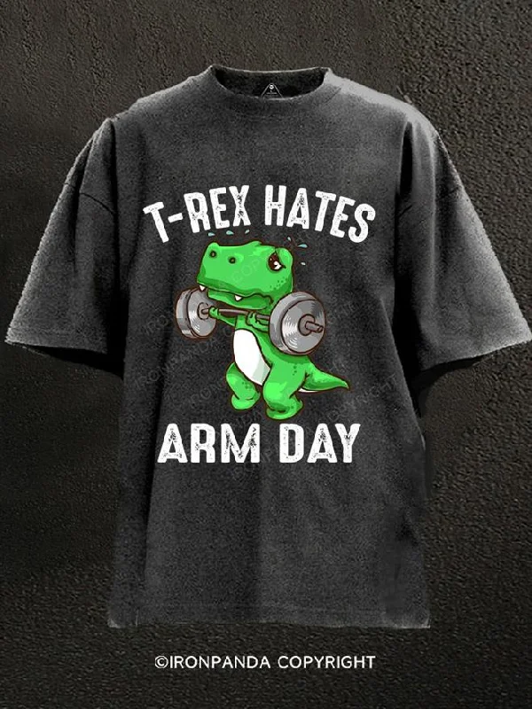 T-Shirt-Sportswear-T-REX HATES ARM DAY Washed Gym Shirt