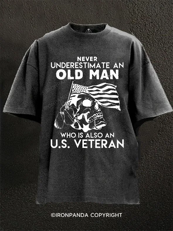 T-Shirt-Retro-Old Man US Veteran Washed Gym Shirt